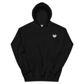 Genderqueer Flag Embroidered Heart Hoodie: Celebratory LGBTQ+ Pride Design