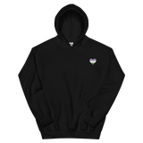 Genderqueer Flag Embroidered Heart Hoodie: Celebratory LGBTQ+ Pride Design