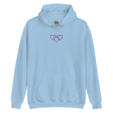 Bisexual Pride Hoodie: Interlaced Heart Outlines Embroidered Sweatshirt