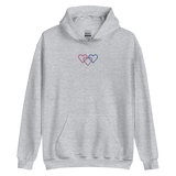 Bisexual Pride Hoodie: Interlaced Heart Outlines Embroidered Sweatshirt