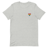 Gilbert Baker Pride Flag Embroidered Heart T-Shirt: Celebratory LGBTQ+ Pride Design