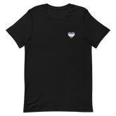 Genderqueer Flag Embroidered Heart T-Shirt: Celebratory LGBTQ+ Pride Design