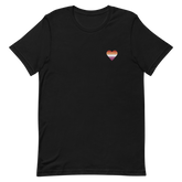 Lesbian Flag Embroidered Heart T-Shirt: Celebratory LGBTQ+ Pride Design