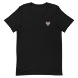 Polysexual Flag Embroidered Heart T-Shirt: Celebratory LGBTQ+ Pride Design