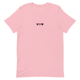 Embroidered Polyamory T-Shirt: Pride Flag Horizontal Heart Design
