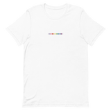 Embroidered Gilbert Baker Pride T-Shirt: Pride Flag Horizontal Square Design