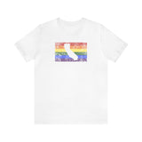 California Pride Flag Tee: Rainbow LGBTQ+ State Silhouette Distressed Shirt