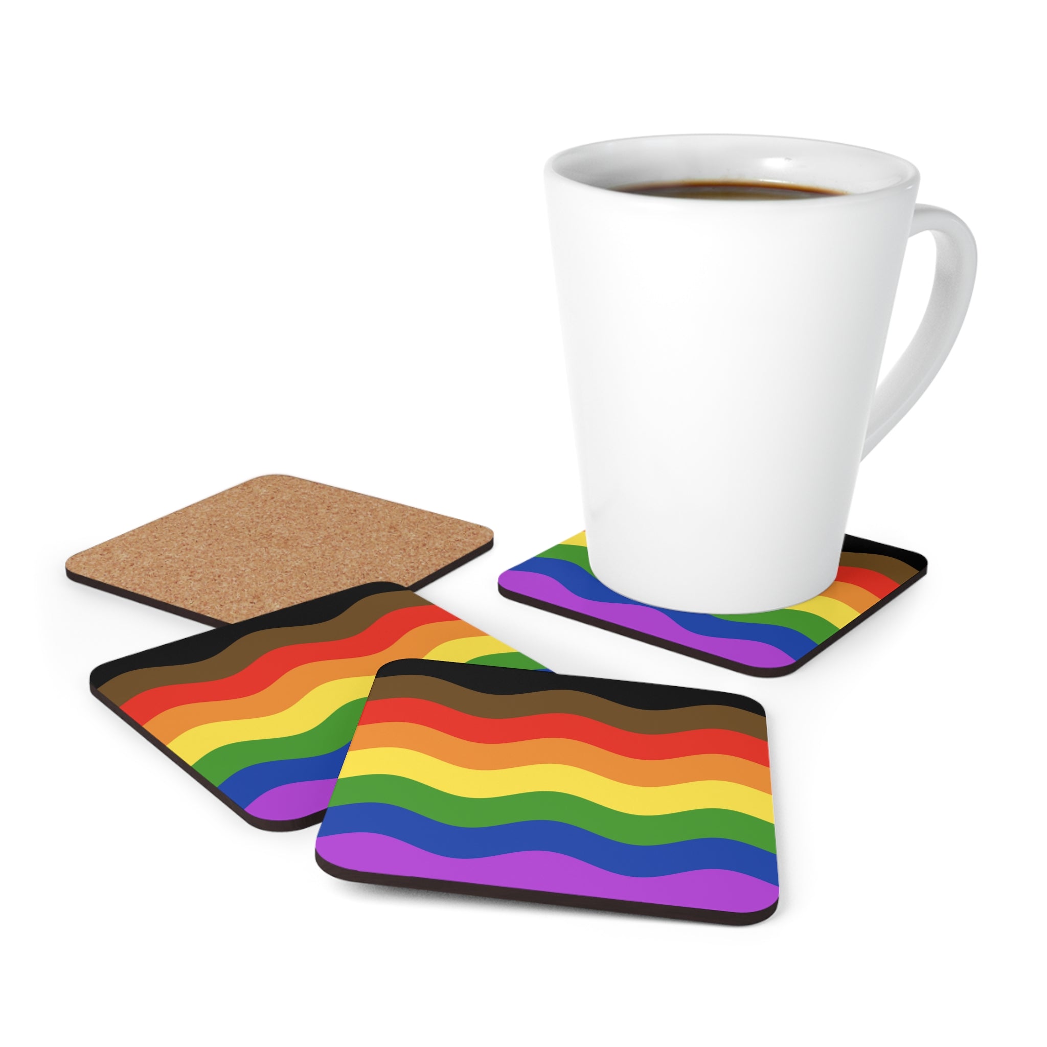 Philly Pride Flag Coaster Set: 4 Corkwood Ripple Drink Coasters