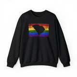 South Carolina Pride Flag Sweater: Rainbow LGBTQ+ State Silhouette Distressed Sweatshirt