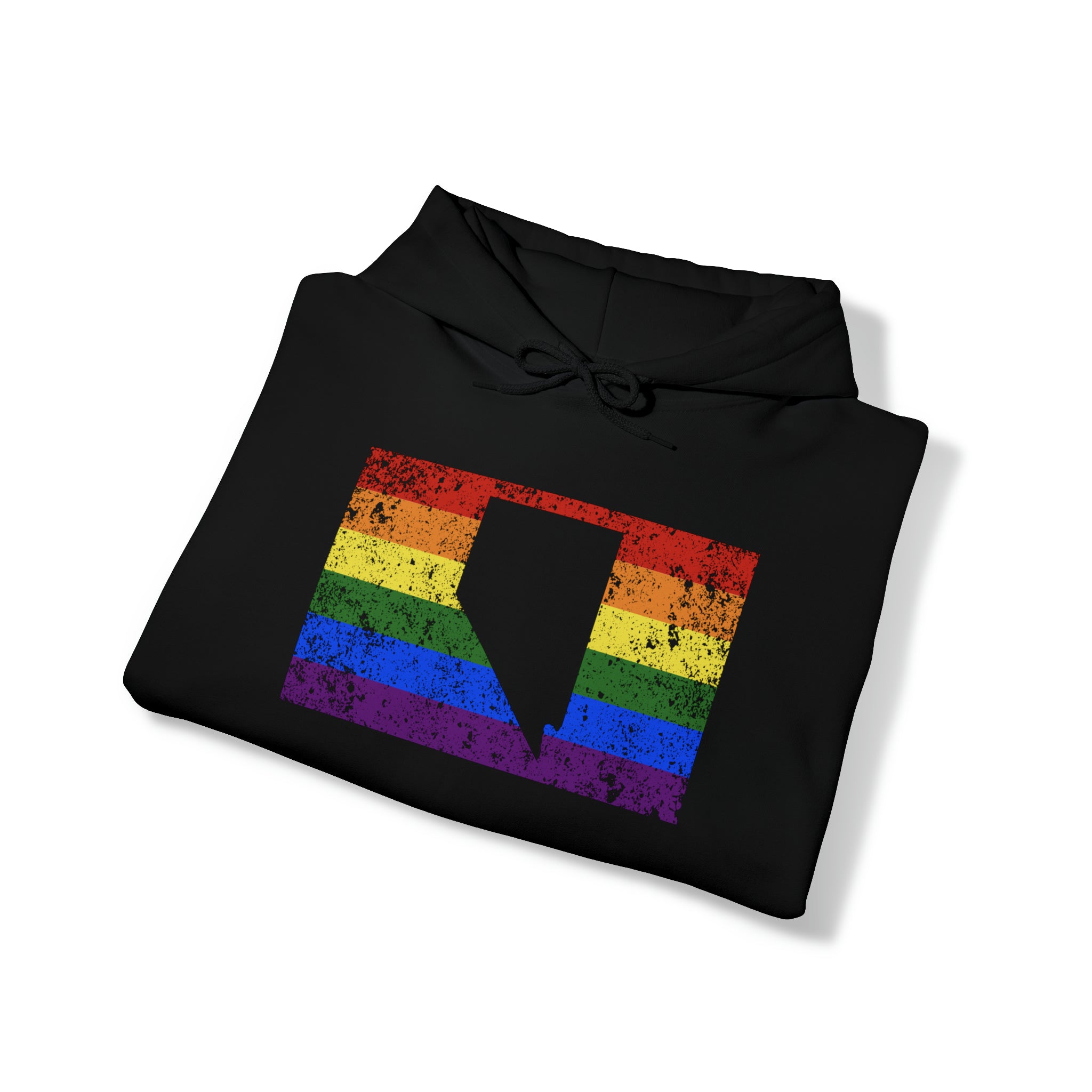 Nevada Pride Flag Hoodie: Rainbow LGBTQ+ State Silhouette Distressed Hooded Sweatshirt