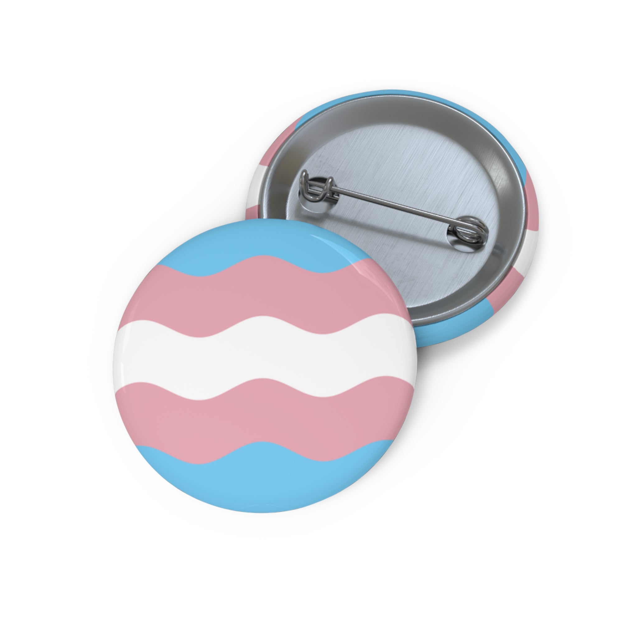 Transgender Pride Flag Pin: Round Button with Wavey Design