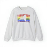 New York Pride Flag Sweater: Rainbow LGBTQ+ State Silhouette Distressed Sweatshirt