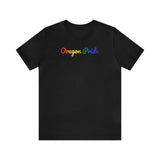 Oregon Pride T-Shirt: Flowing Cursive Design with LGBTQ+ Gradient