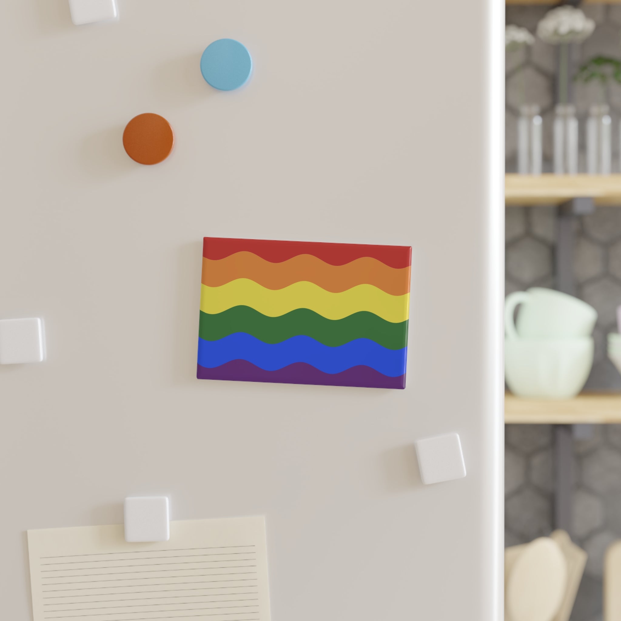 Pride Flag Magnet: Ripple Rectangle Button for Fridge