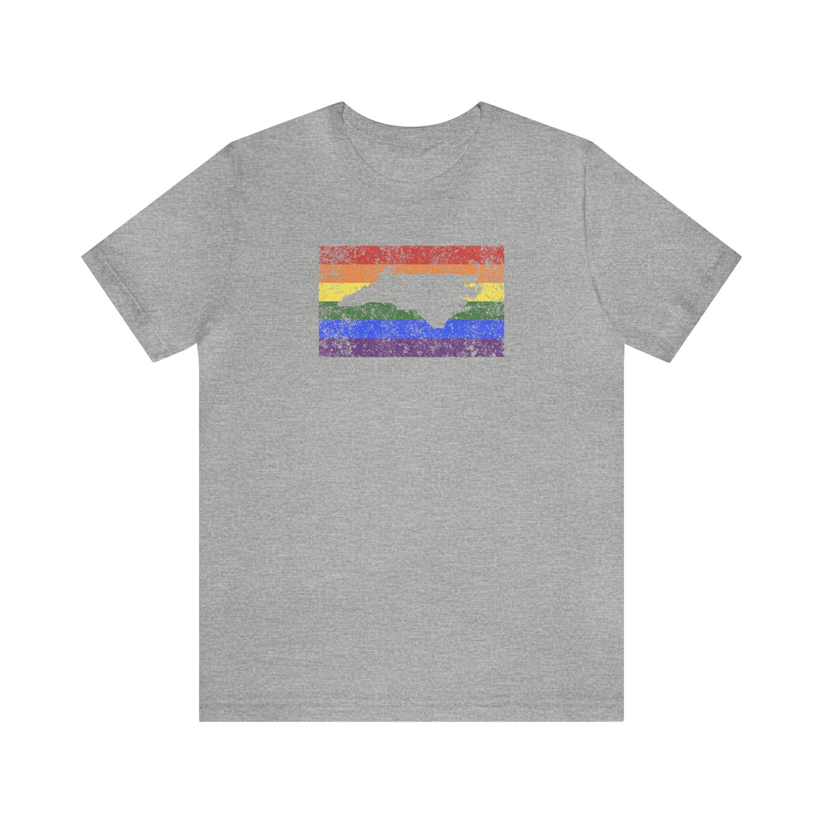 North Carolina Pride Flag Tee: Rainbow LGBTQ+ State Silhouette Distressed Shirt