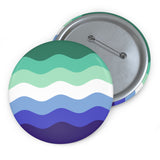 Gay Pride Flag Pin: Round Button with Wavey Design