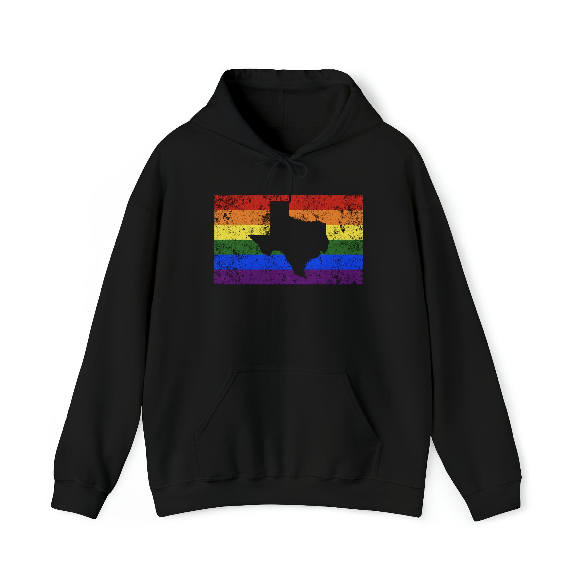 Texas Pride Flag Hoodie: Rainbow LGBTQ+ State Silhouette Distressed Hooded Sweatshirt