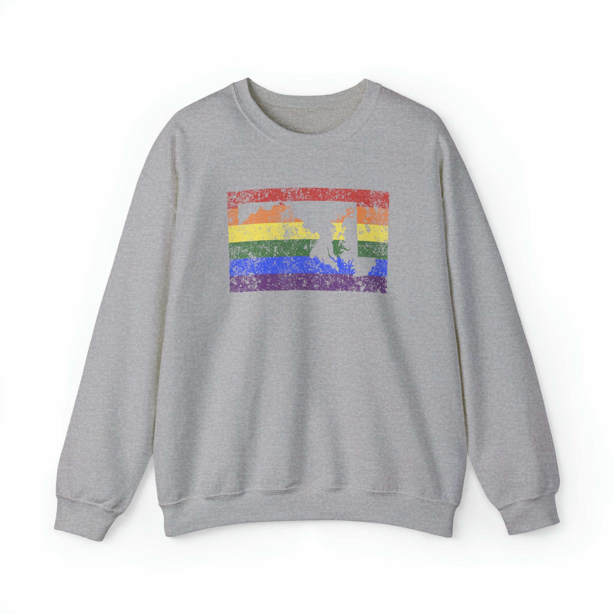 Maryland Pride Flag Sweater: Rainbow LGBTQ+ State Silhouette Distressed Sweatshirt