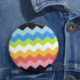 Queer Pride Flag Pin: Round Button with Sharp Design