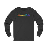 Kansas Pride Long Sleeve Tee: Flowing Cursive Design with LGBTQ+ Gradient