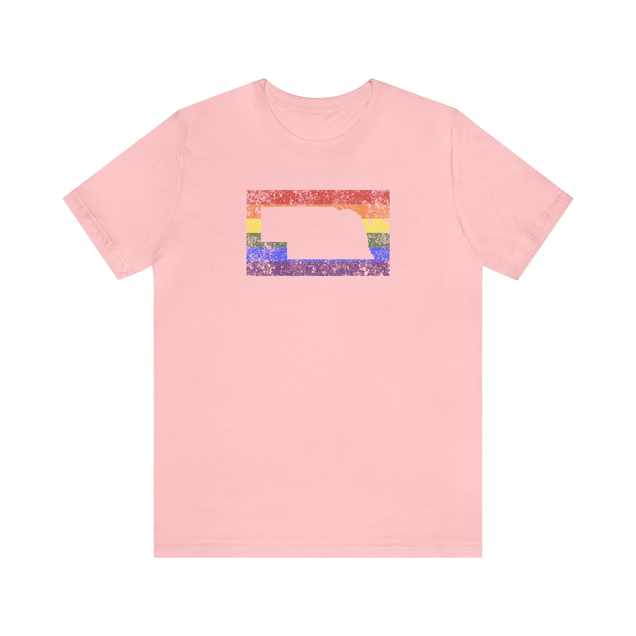 Nebraska Pride Flag Tee: Rainbow LGBTQ+ State Silhouette Distressed Shirt