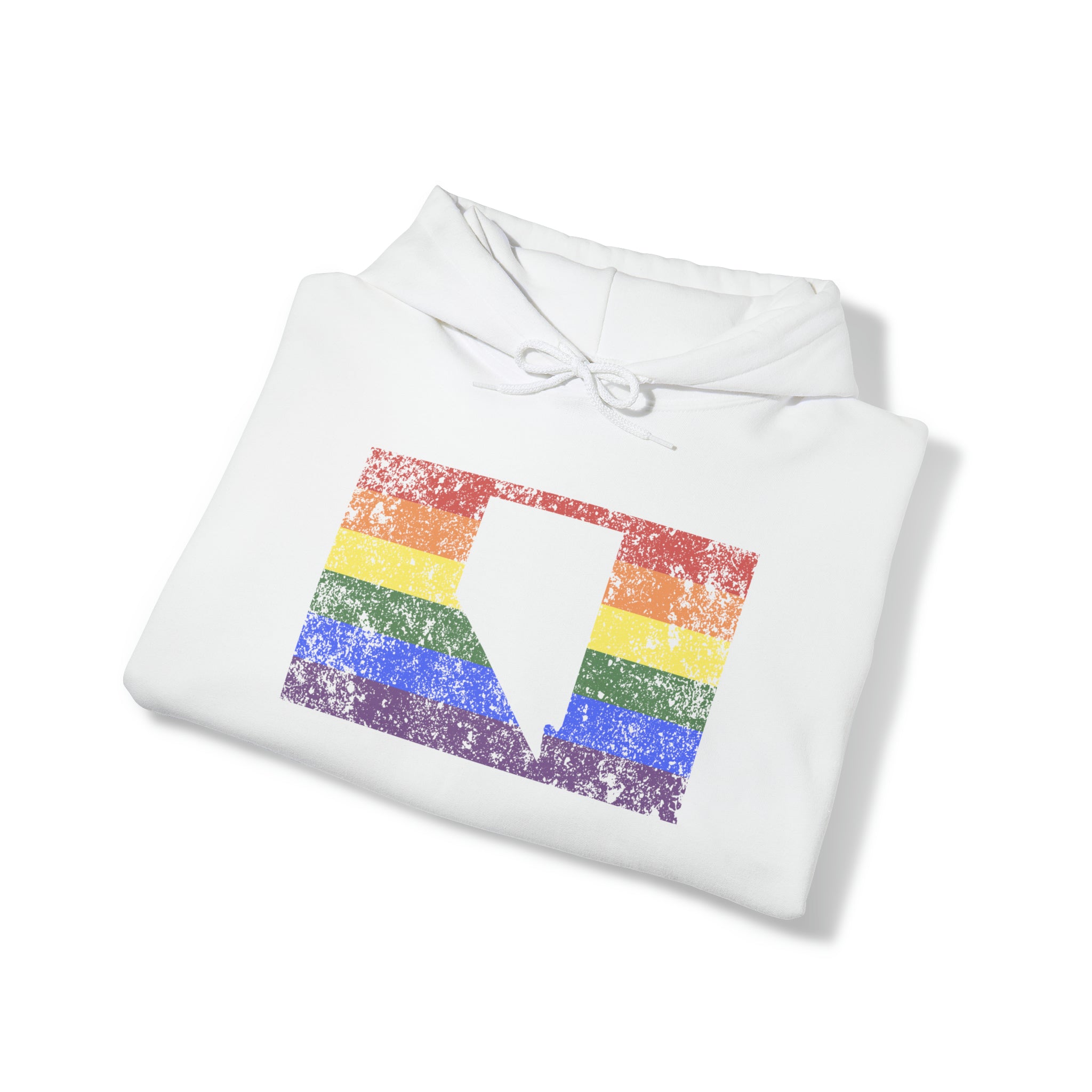 Nevada Pride Flag Hoodie: Rainbow LGBTQ+ State Silhouette Distressed Hooded Sweatshirt