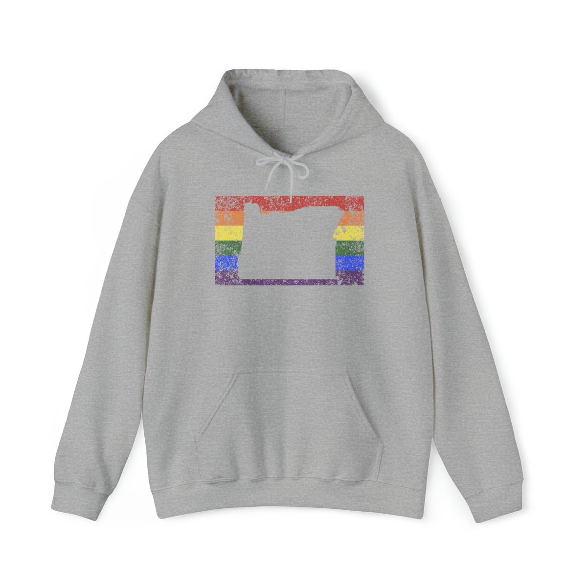 Oregon Pride Flag Hoodie: Rainbow LGBTQ+ State Silhouette Distressed Hooded Sweatshirt