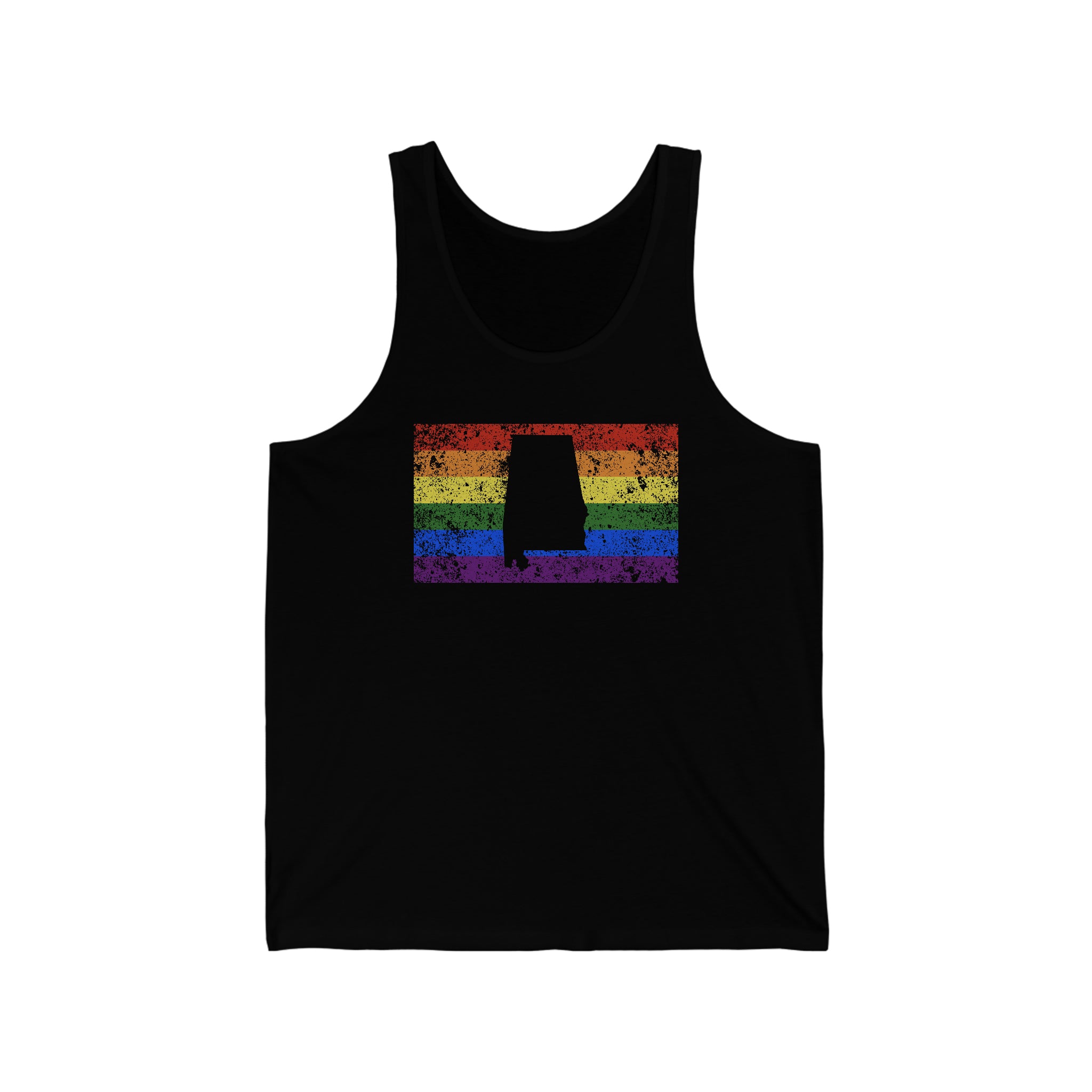 Alabama Pride Flag Tank: Rainbow LGBTQ+ State Silhouette Distressed Tank-Top