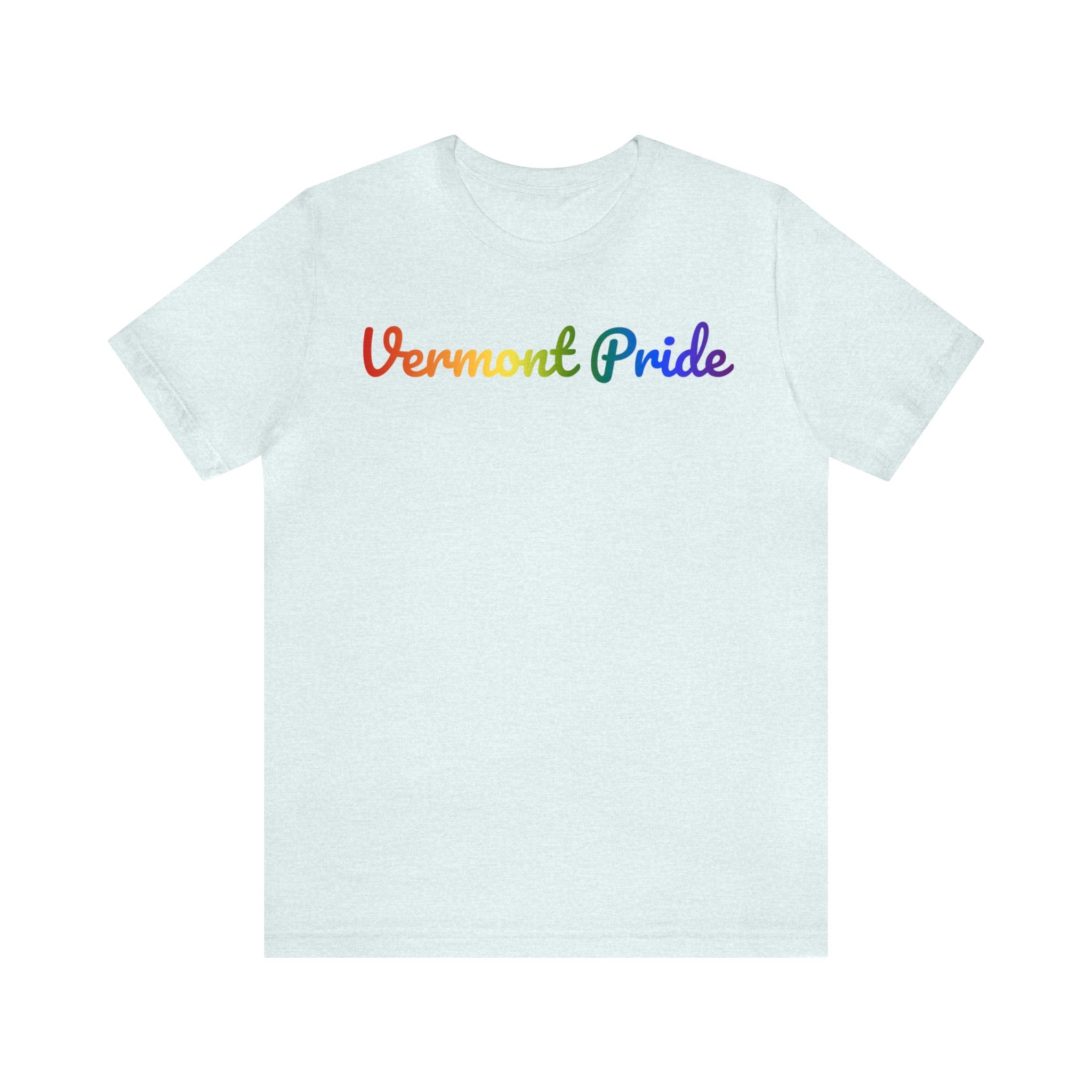 Vermont Pride T-Shirt: Flowing Cursive Design with LGBTQ+ Gradient