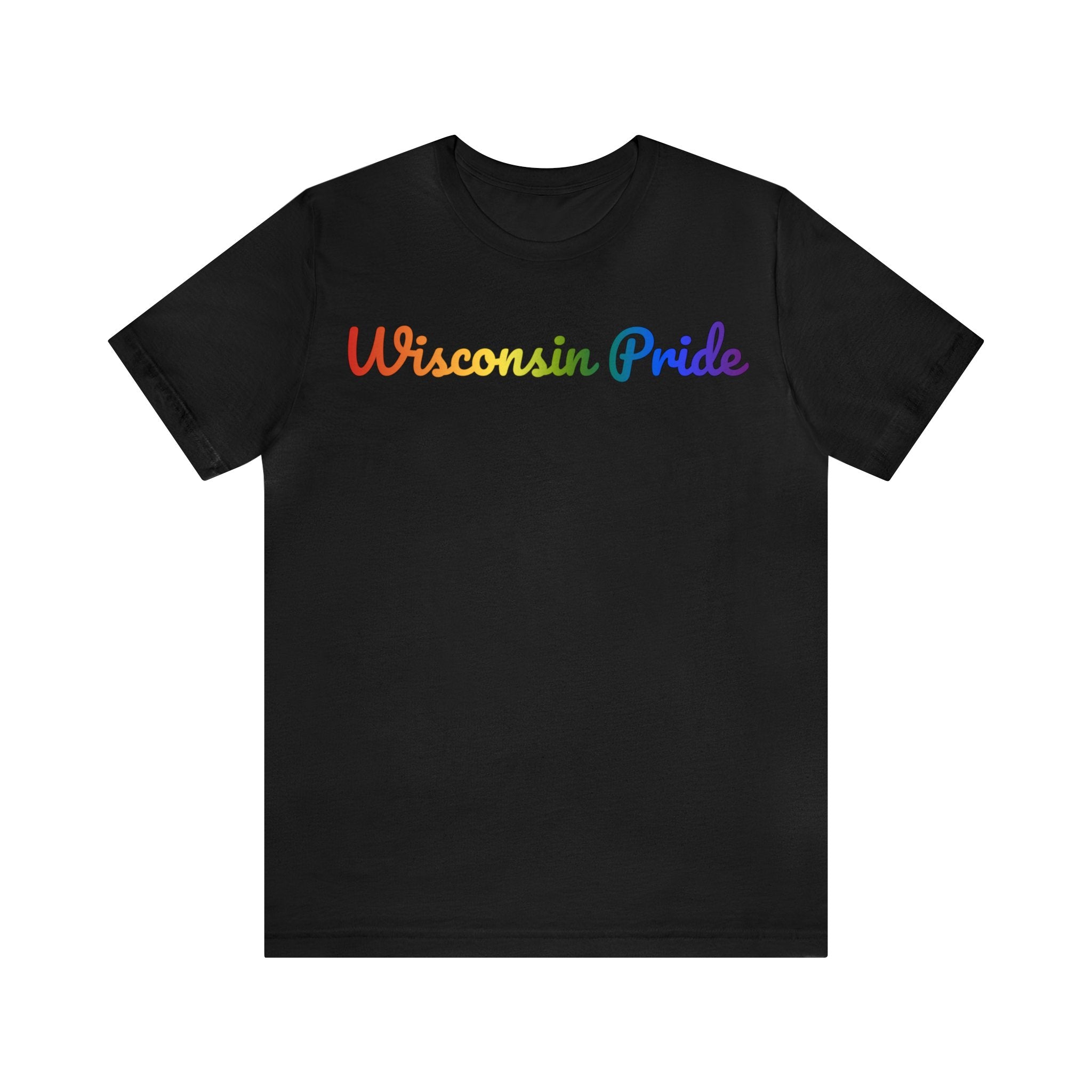 Wisconsin Pride T-Shirt: Flowing Cursive Design with LGBTQ+ Gradient