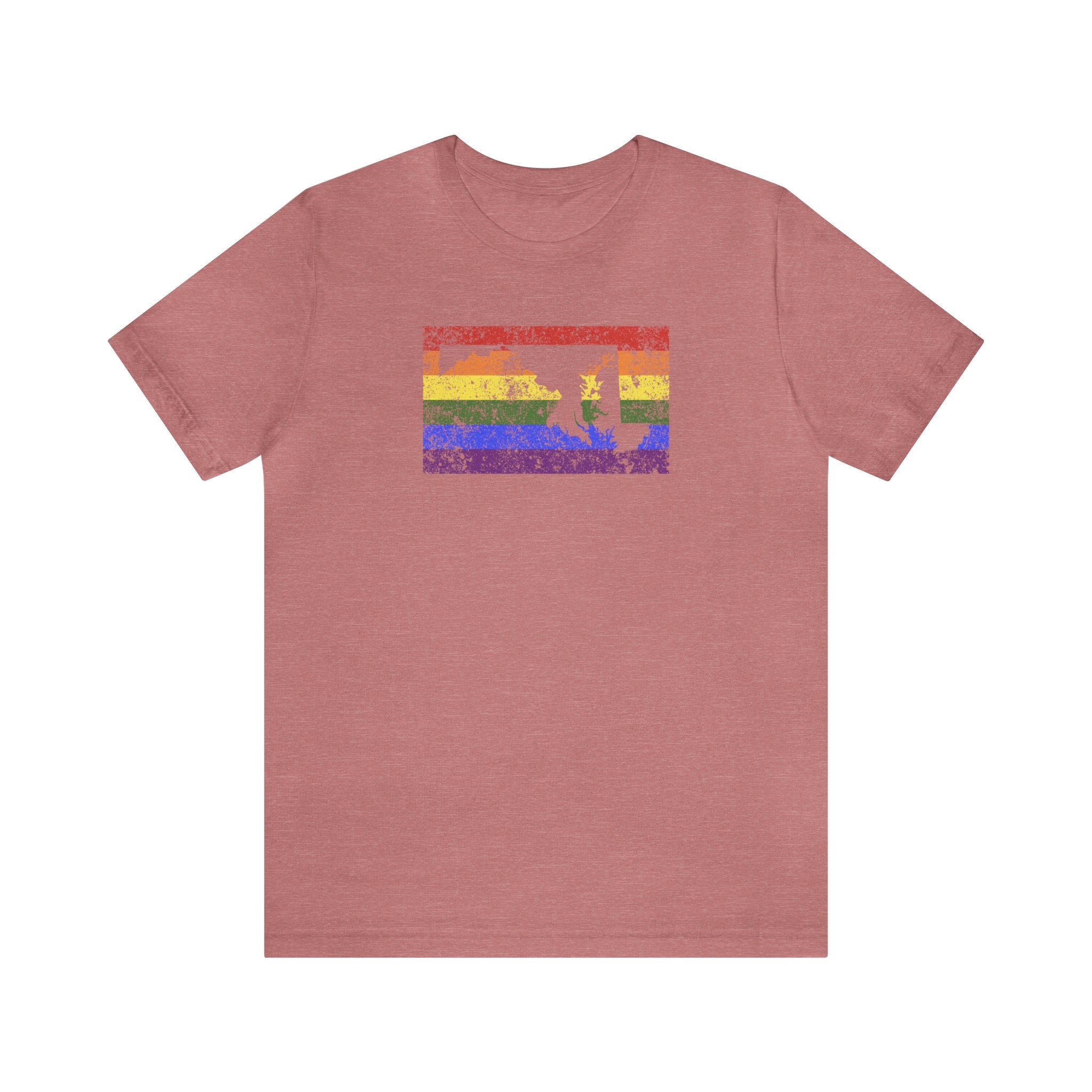 Maryland Pride Flag Tee: Rainbow LGBTQ+ State Silhouette Distressed Shirt