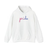 Bisexual Pride Hoodie: Flowing Cursive 'Pride' in Gradient Hues