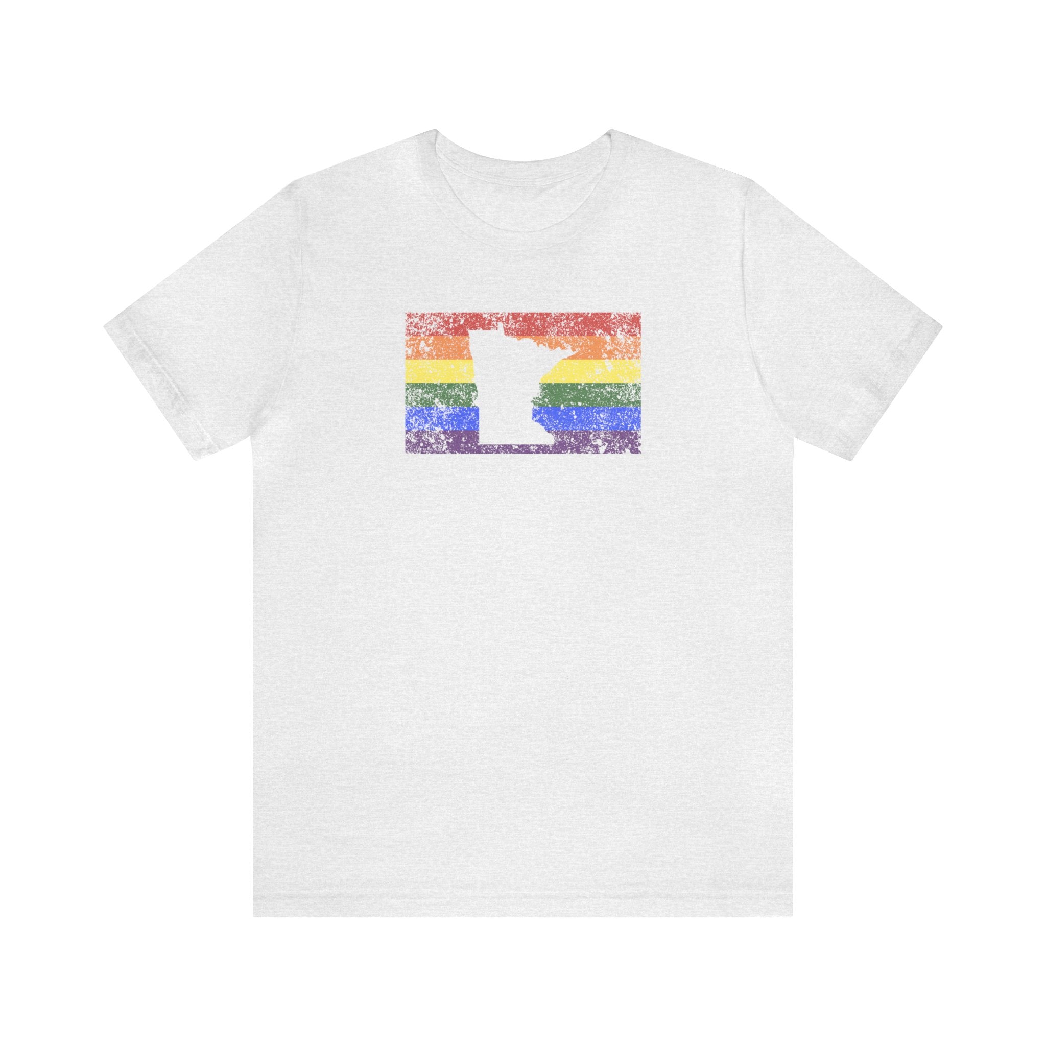 Minnesota Pride Flag Tee: Rainbow LGBTQ+ State Silhouette Distressed Shirt