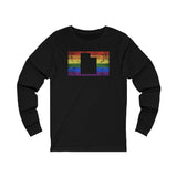 Utah Pride Flag Long Sleeve Tee: Rainbow LGBTQ+ State Silhouette Distressed Long Sleeve T-Shirt