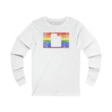 Utah Pride Flag Long Sleeve Tee: Rainbow LGBTQ+ State Silhouette Distressed Long Sleeve T-Shirt