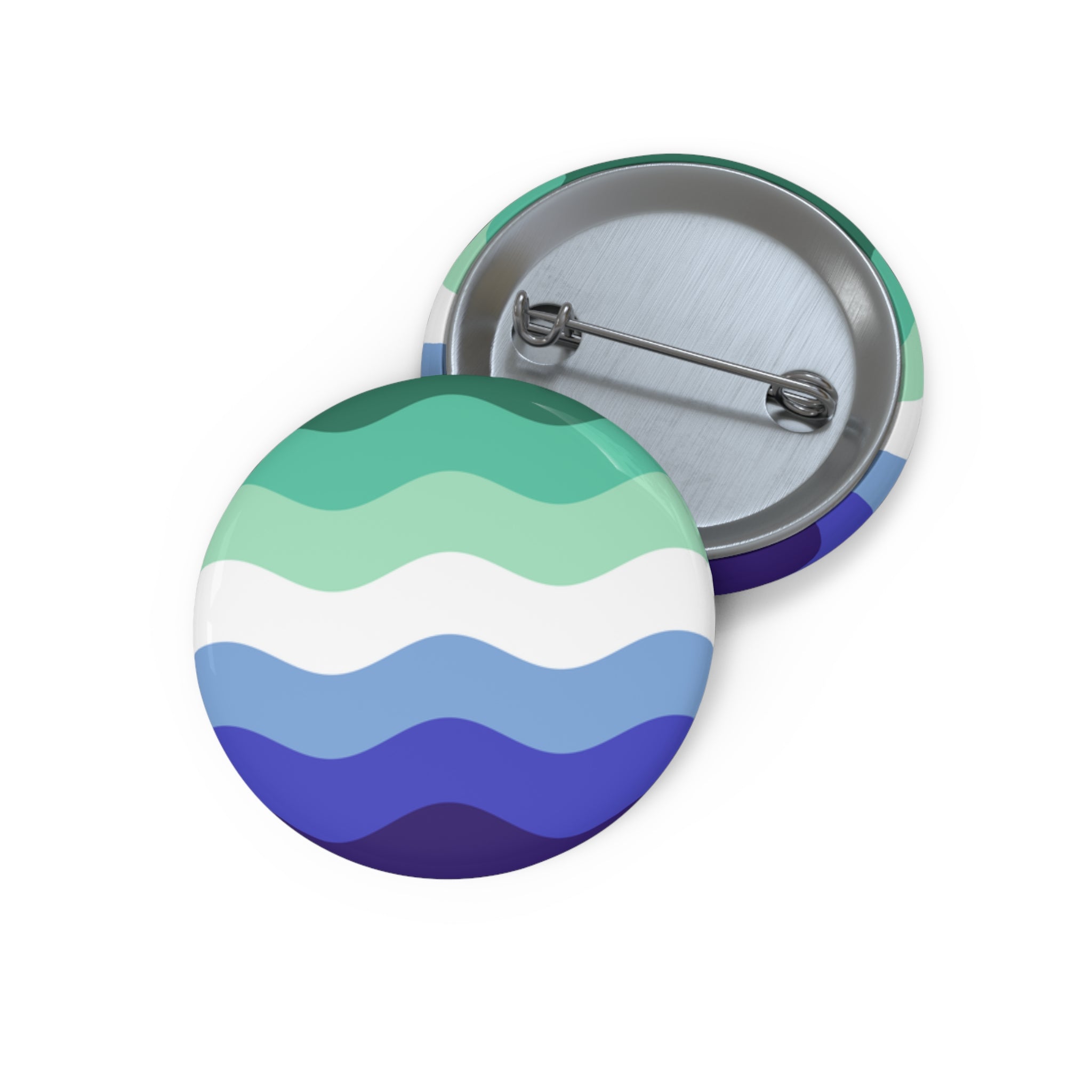 Gay Pride Flag Pin: Round Button with Wavey Design