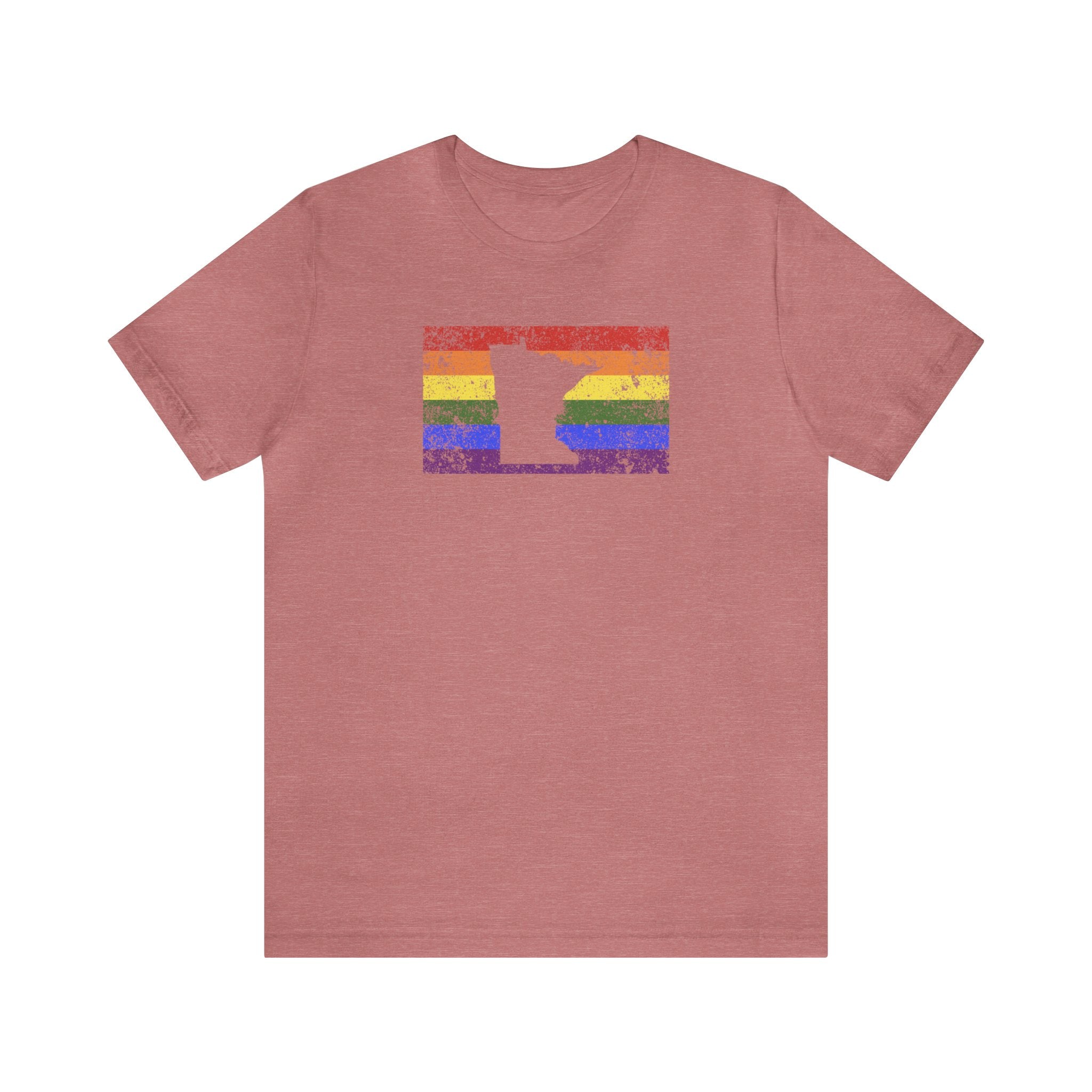 Minnesota Pride Flag Tee: Rainbow LGBTQ+ State Silhouette Distressed Shirt