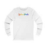 Yukon Pride Long Sleeve Tee: Flowing Cursive Design with LGBTQ+ Gradient