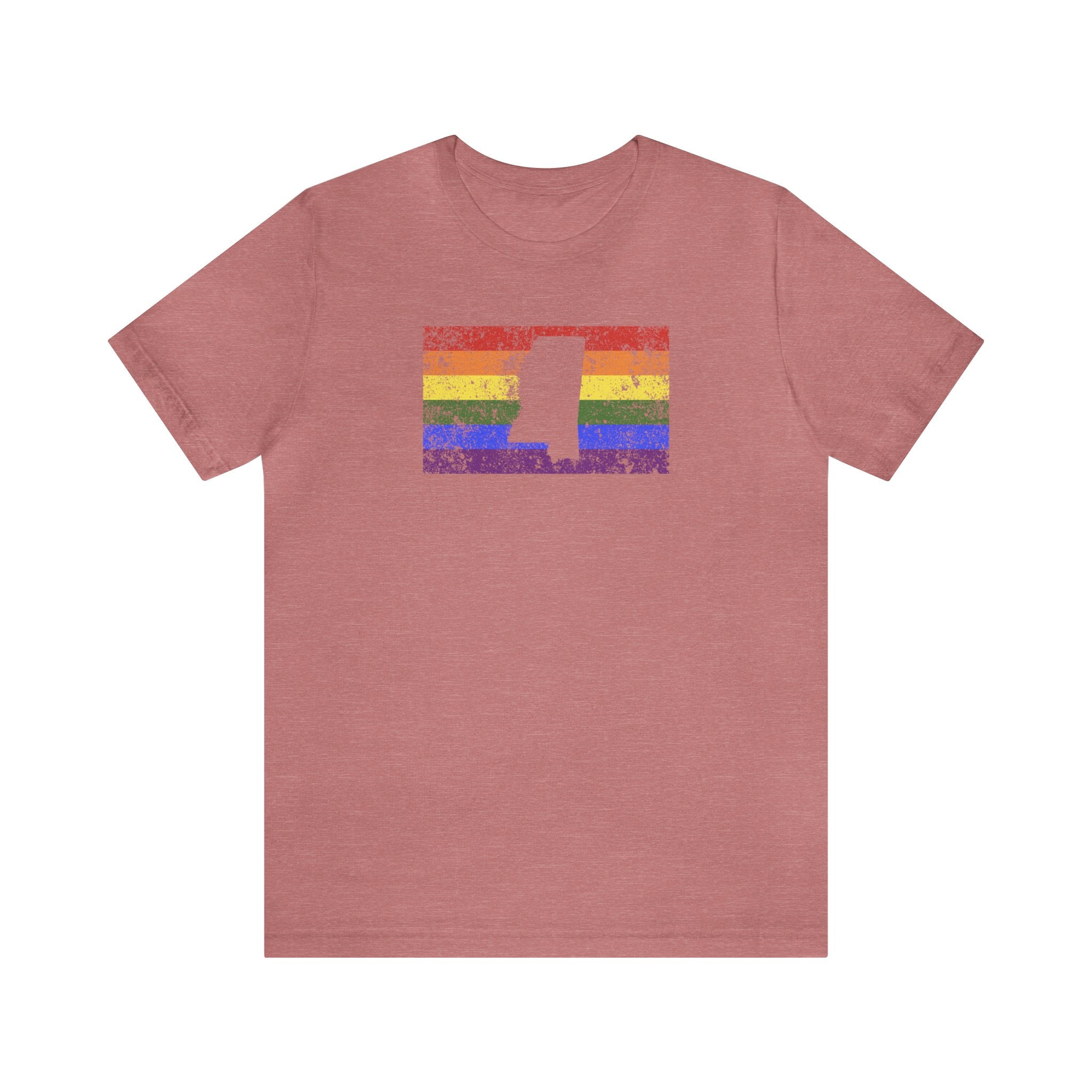 Mississippi Pride Flag Tee: Rainbow LGBTQ+ State Silhouette Distressed Shirt