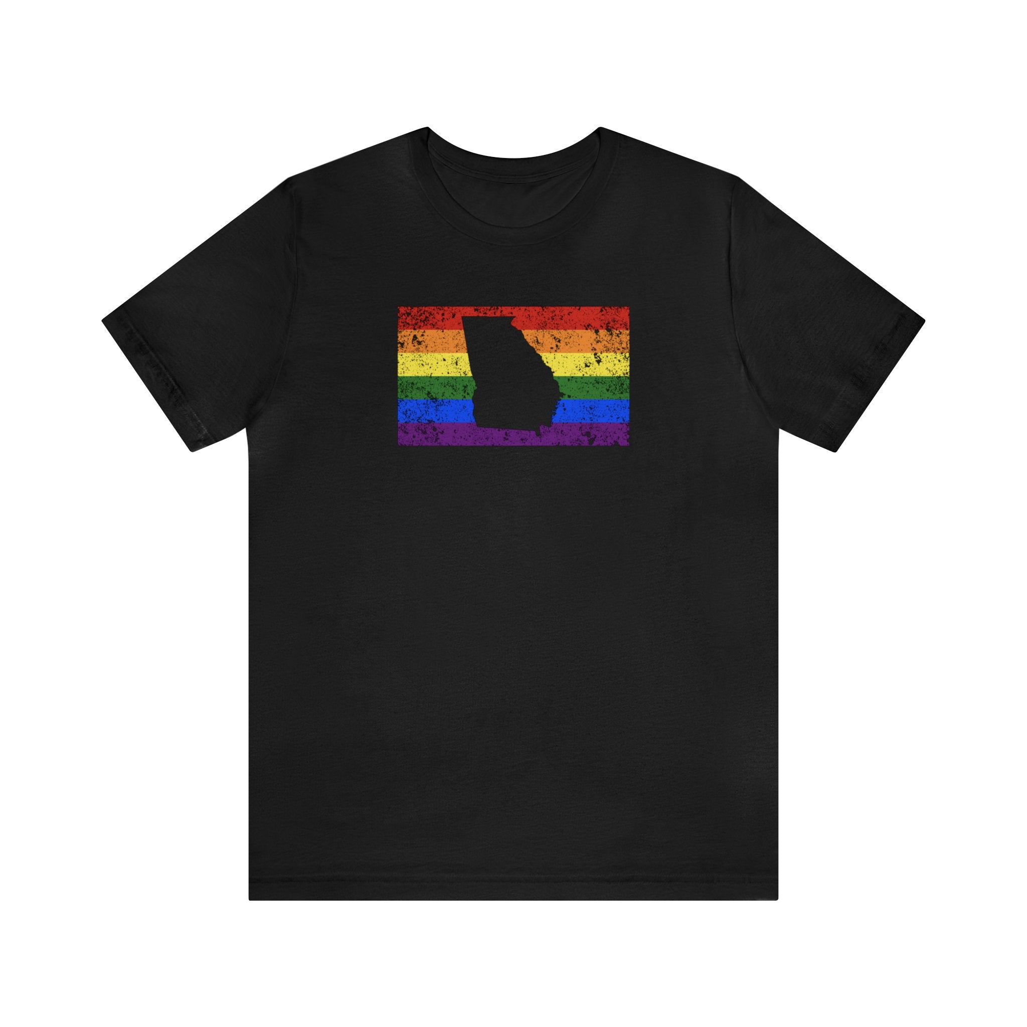 Georgia Pride Flag Tee: Rainbow LGBTQ+ State Silhouette Distressed Shirt