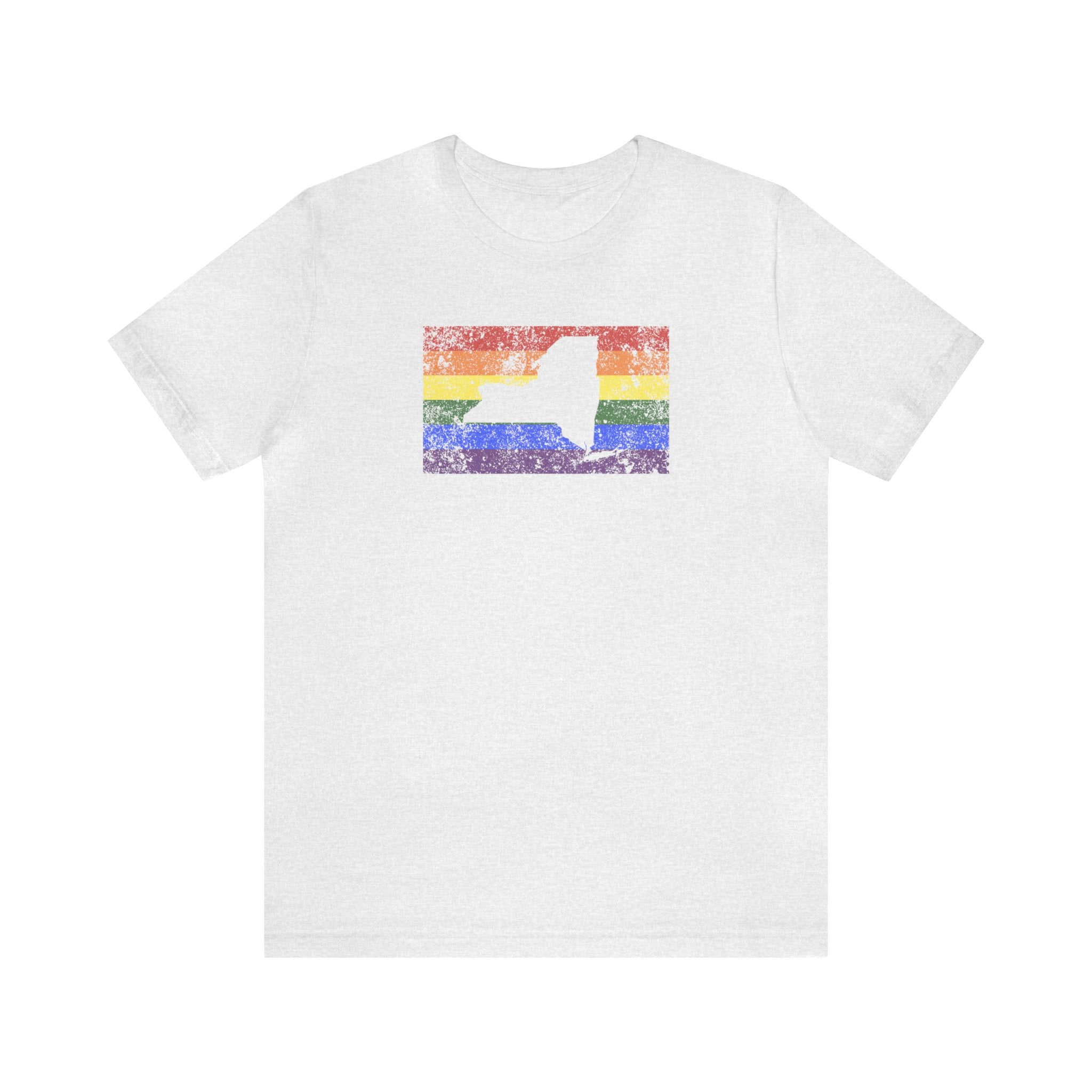 New York Pride Flag Tee: Rainbow LGBTQ+ State Silhouette Distressed Shirt