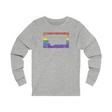 Montana Pride Flag Long Sleeve Tee: Rainbow LGBTQ+ State Silhouette Distressed Long Sleeve T-Shirt