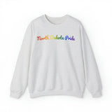 North Dakota Pride Sweatshirt: Flowing Cursive Design with LGBTQ+ Gradient