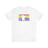 Minnesota Pride Flag Tee: Rainbow LGBTQ+ State Silhouette Distressed Shirt