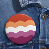 Lesbian Pride Flag Pin: Round Button with Wavey Design