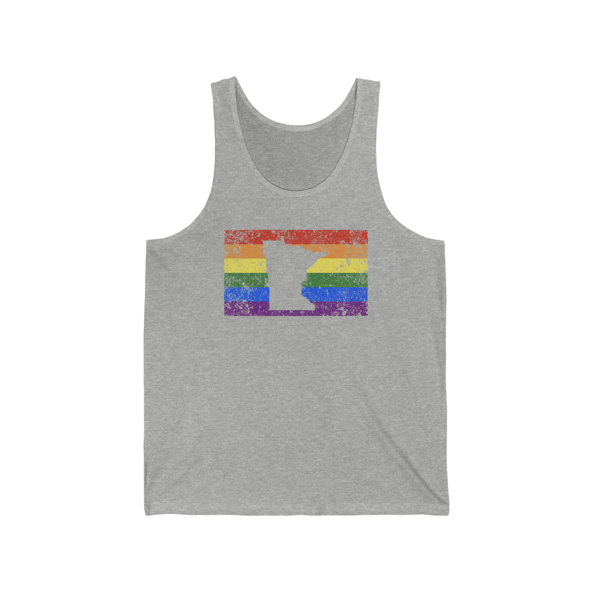 Minnesota Pride Flag Tank: Rainbow LGBTQ+ State Silhouette Distressed Tank-Top