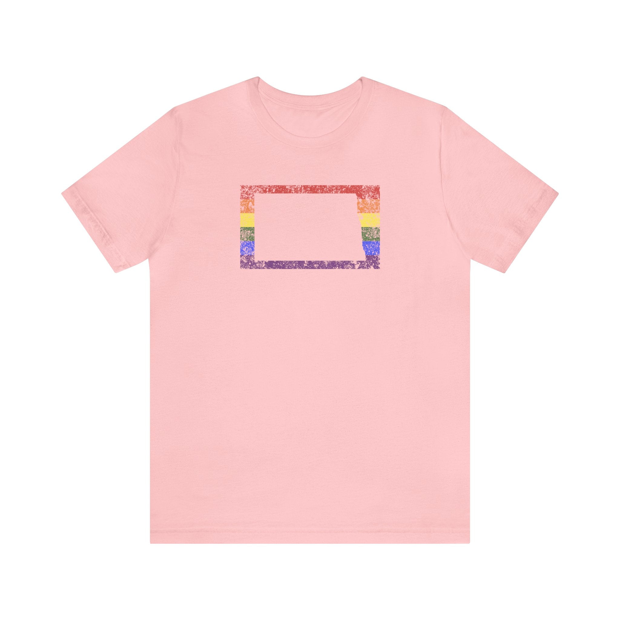 North Dakota Pride Flag Tee: Rainbow LGBTQ+ State Silhouette Distressed Shirt