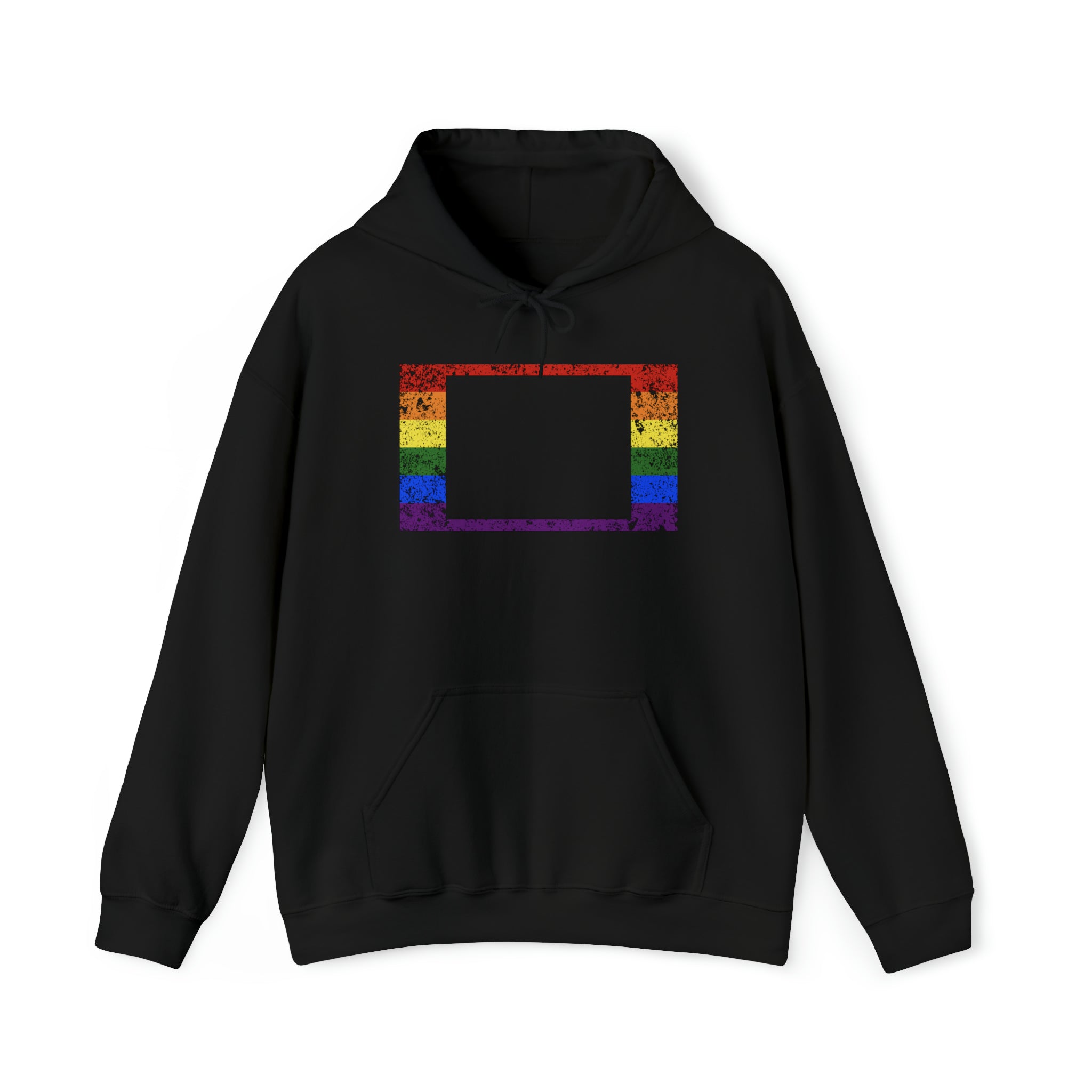 Wyoming Pride Flag Hoodie: Rainbow LGBTQ+ State Silhouette Distressed Hooded Sweatshirt