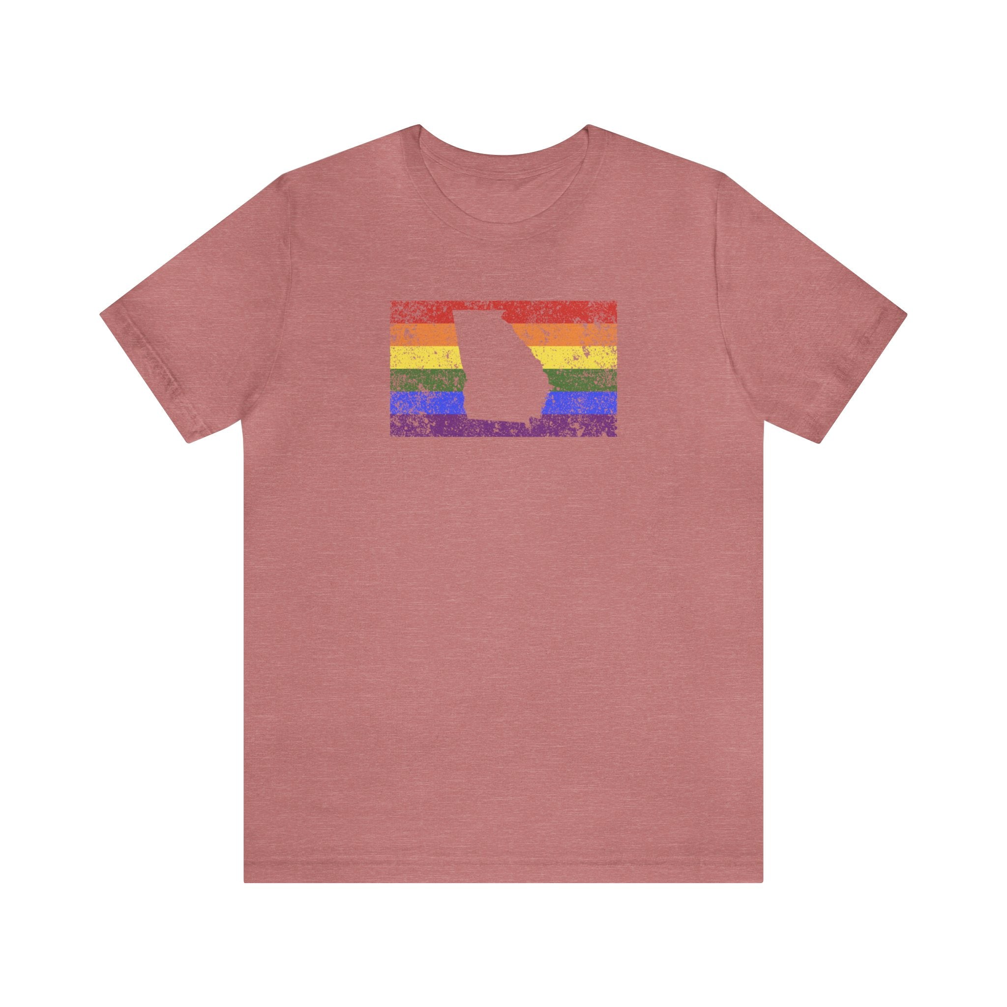 Georgia Pride Flag Tee: Rainbow LGBTQ+ State Silhouette Distressed Shirt