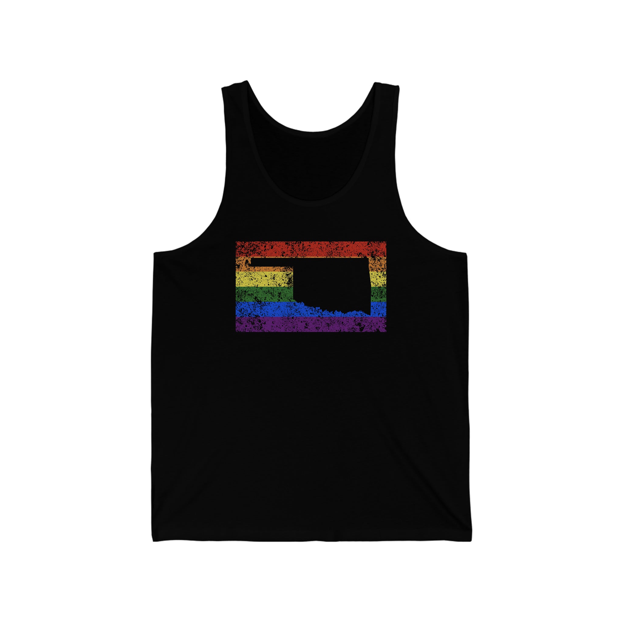 Oklahoma Pride Flag Tank: Rainbow LGBTQ+ State Silhouette Distressed Tank-Top